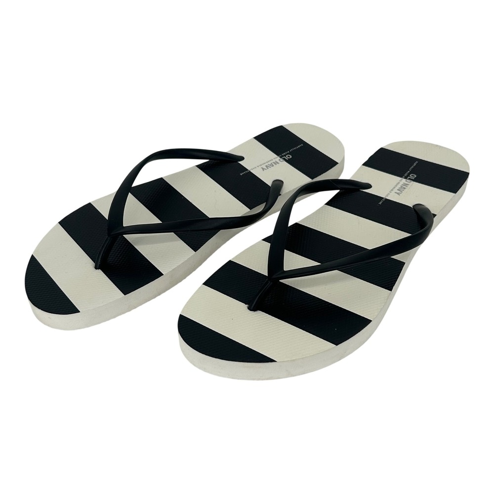 Old Navy Womens Black White Striped Sugarcane Flip Flop Sandals Size 9